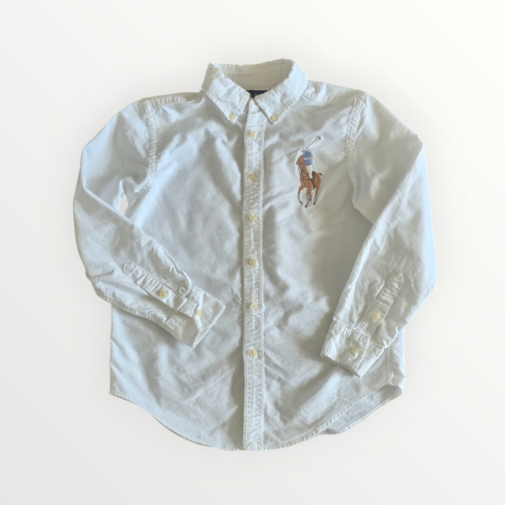 Ralph Lauren COTTON kids M 10-12  big pony white button polo long sleeve